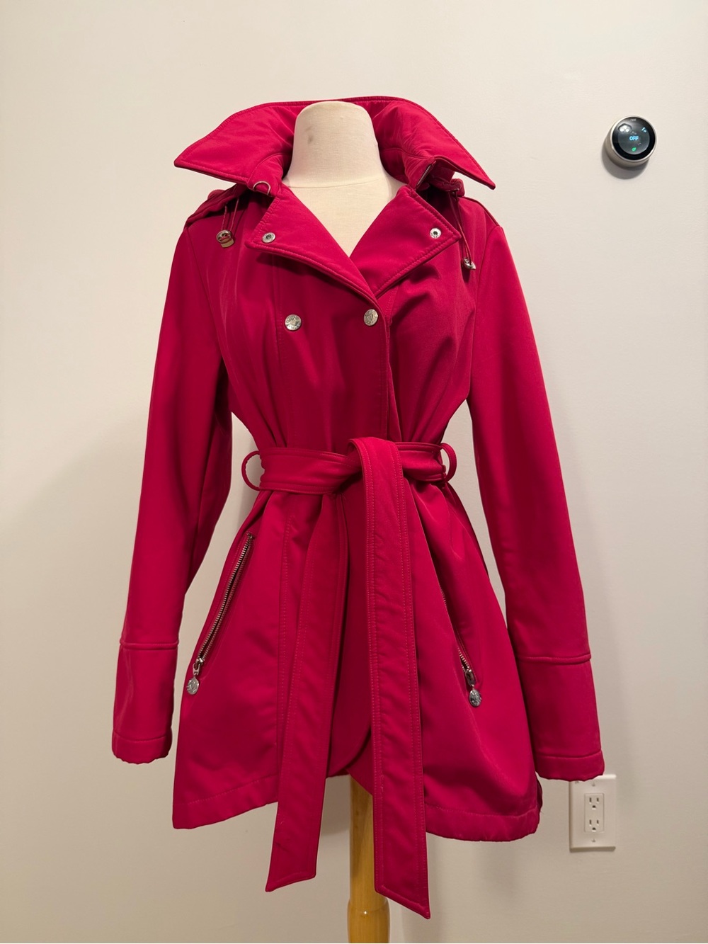 Betsey Johnson Hot Pink Double-Breasted Belted Trench Coat